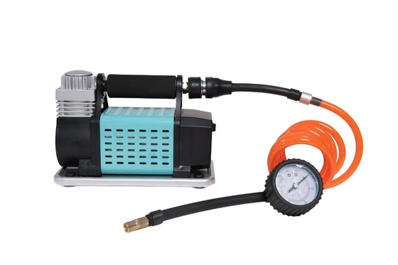 एकल सिलेंडर DC12V धातु पोर्टेबल कार वायु कंप्रेसर धातु दबाव गेज के साथ